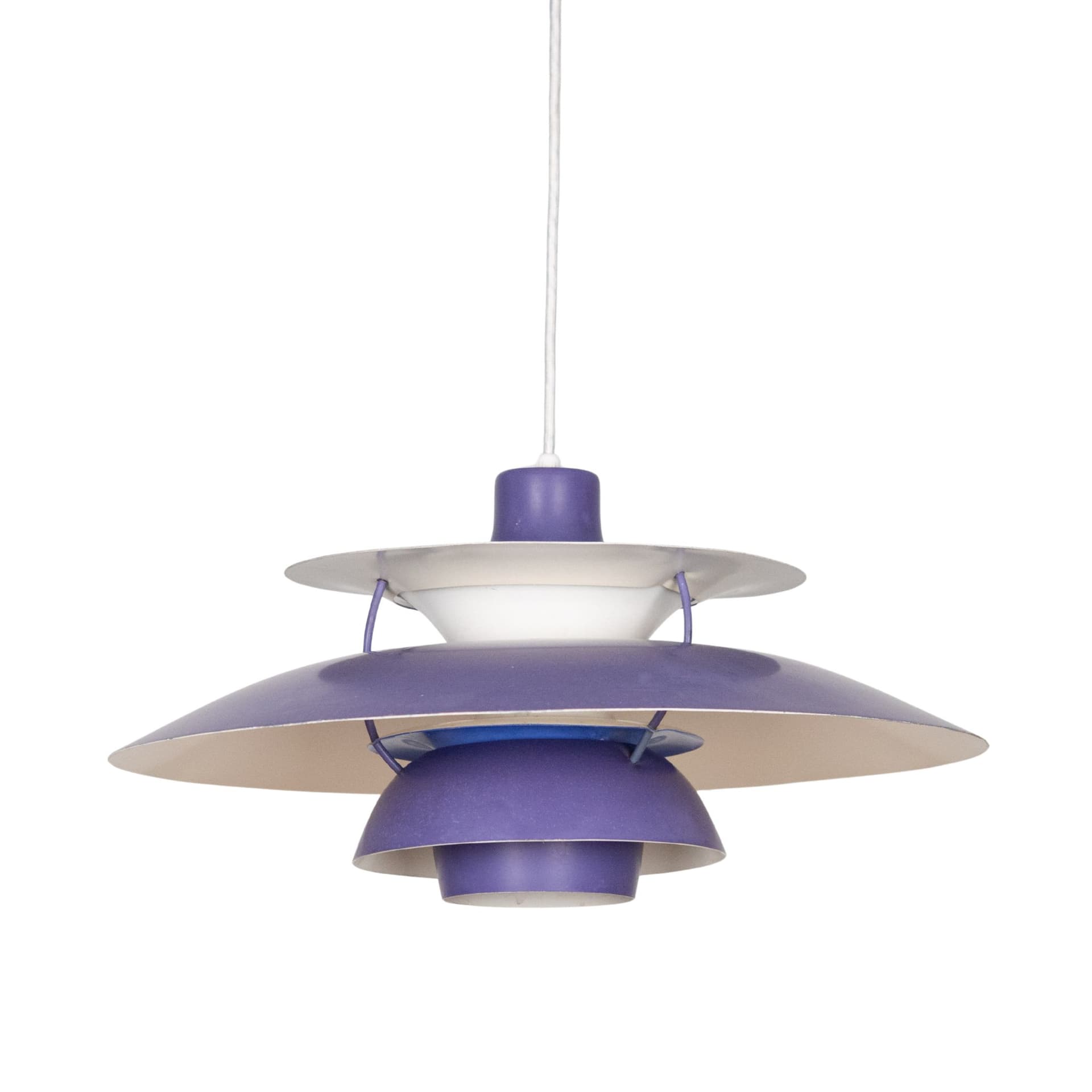 Lampa wisząca PH 5, metal biały, proj. P. Henningsen, Louis Poulsen, Dania, lata 80.