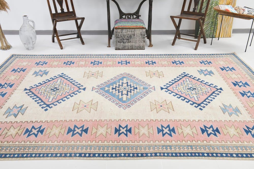 Dywan 332x203 cm, niebieski, beżowy, wełna, Turcja, lata 60. - 221475