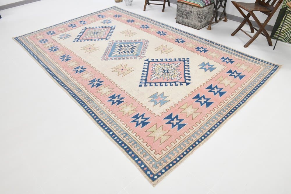 Dywan 332x203 cm, niebieski, beżowy, wełna, Turcja, lata 60. - 221477