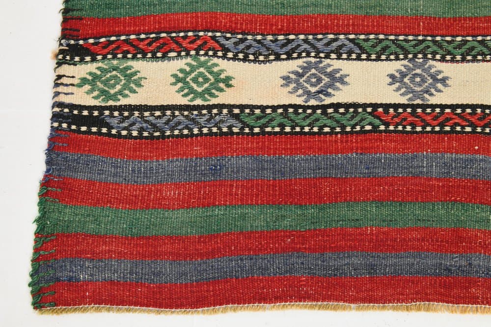 Kilim 253x172 cm, czerwony, zielony, wełna, Turcja, lata 60. - 221933