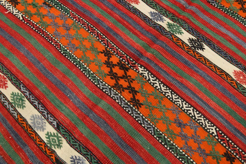 Kilim 253x172 cm, czerwony, zielony, wełna, Turcja, lata 60. - 221929