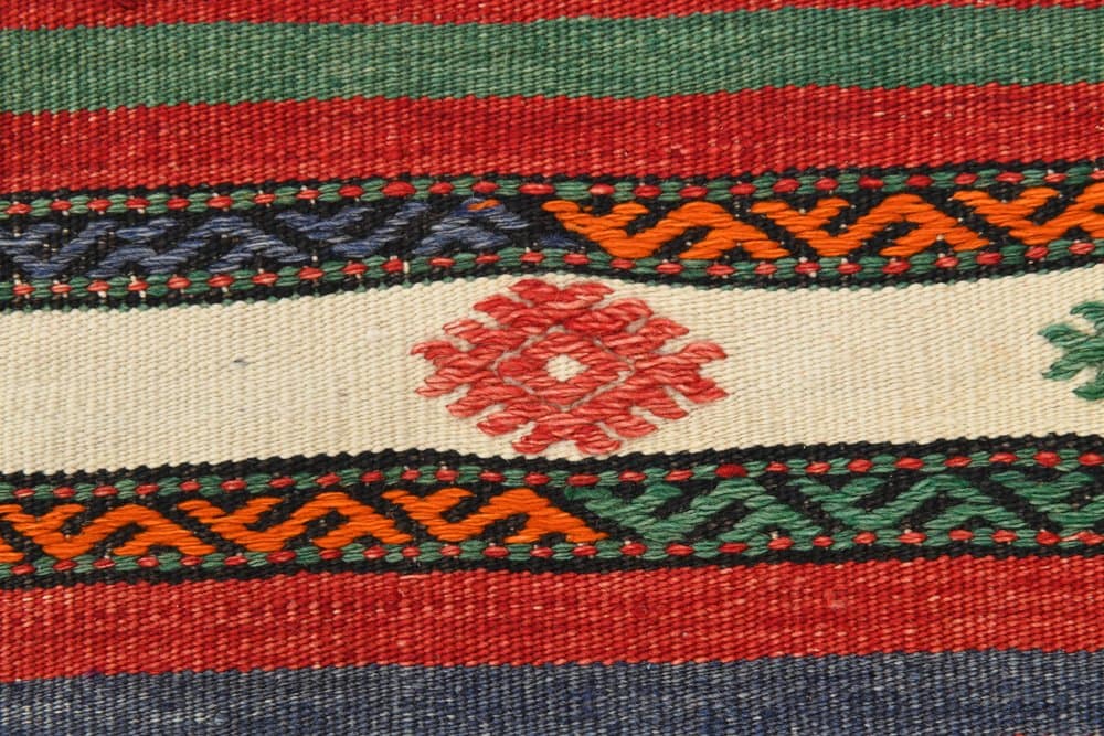 Kilim 253x172 cm, czerwony, zielony, wełna, Turcja, lata 60. - 221932