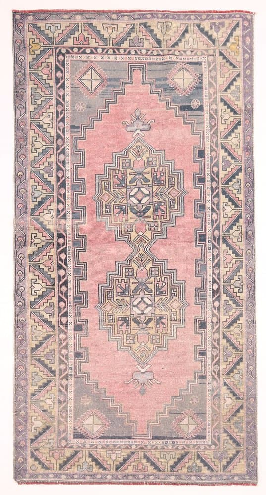 Dywan 220x113 cm, różowy, wełna, Turcja, lata 70. - 221887