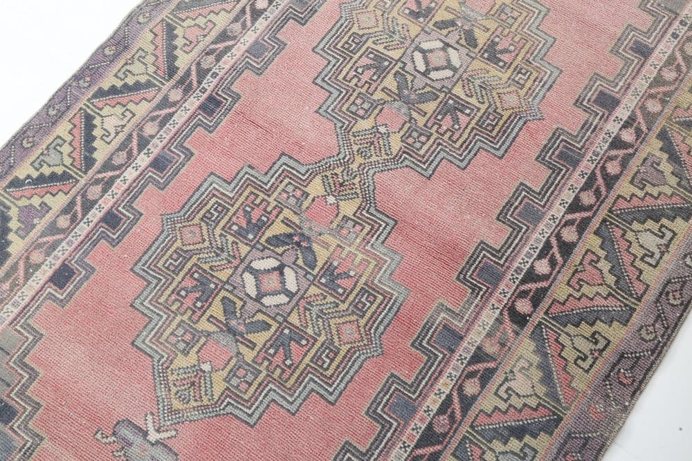 Dywan 220x113 cm, różowy, wełna, Turcja, lata 70. - 221889