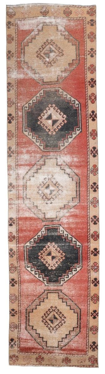 Chodnik 398x97 cm, brązowy, wełna, Turcja, lata 60.