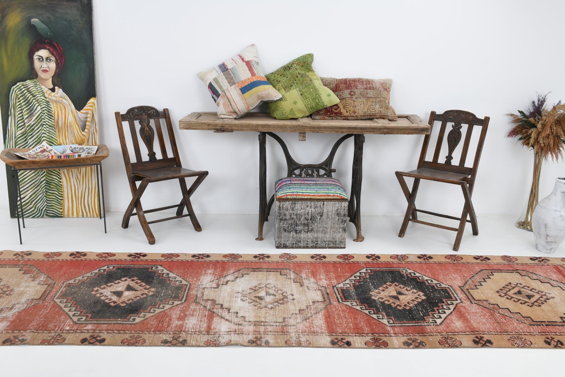 Chodnik 398x97 cm, brązowy, wełna, Turcja, lata 60. - 221863