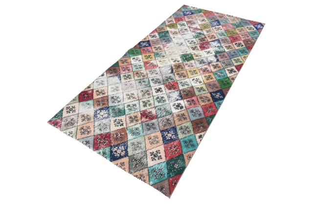 Dywan 239x114 cm, niebieski, wełna, Turcja, lata 70. - WYMIARY