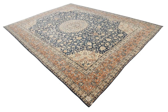 Dywan 394x298 cm, granatowy, wełna, Turcja, lata 60. - WYMIARY