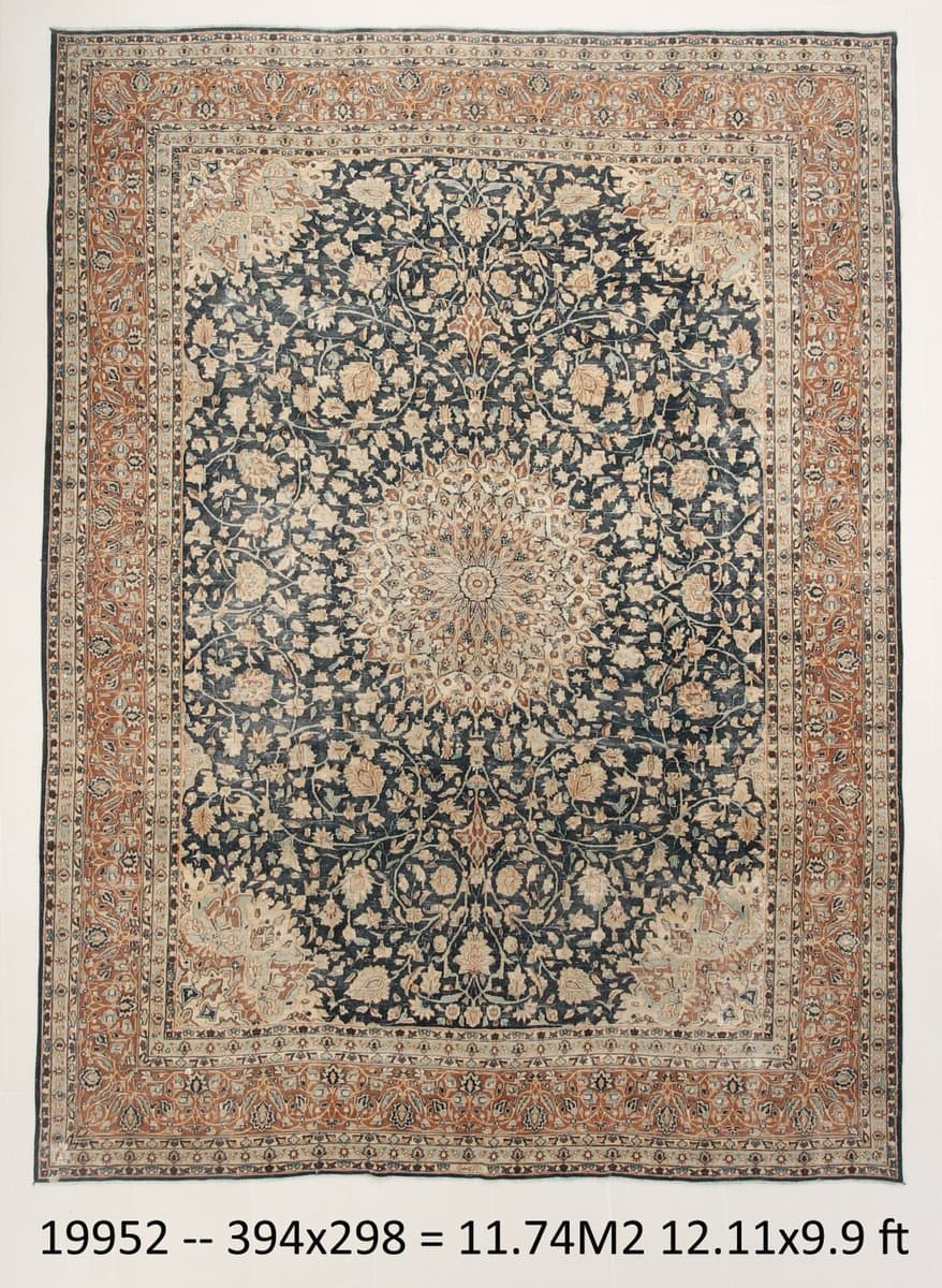 Dywan 394x298 cm, granatowy, wełna, Turcja, lata 60. - 221837