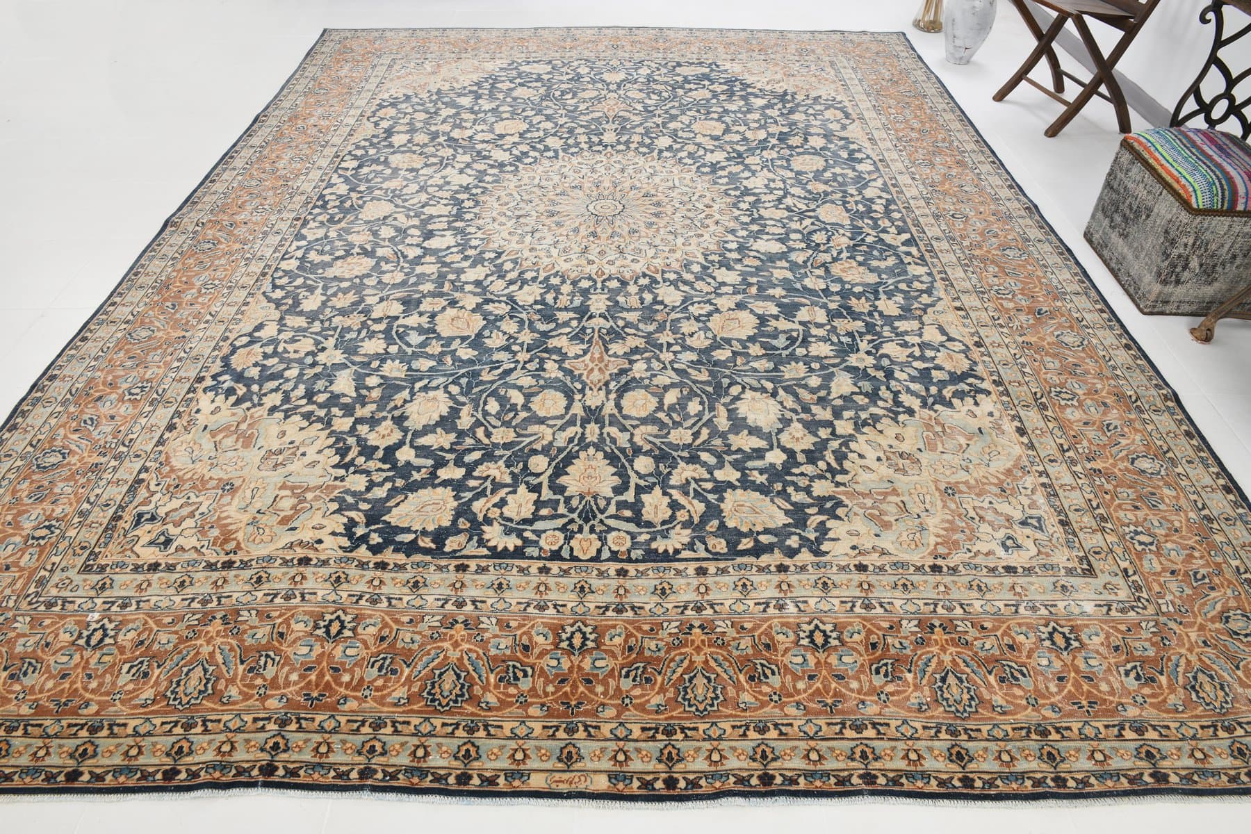 Dywan 394x298 cm, granatowy, wełna, Turcja, lata 60. - 221838