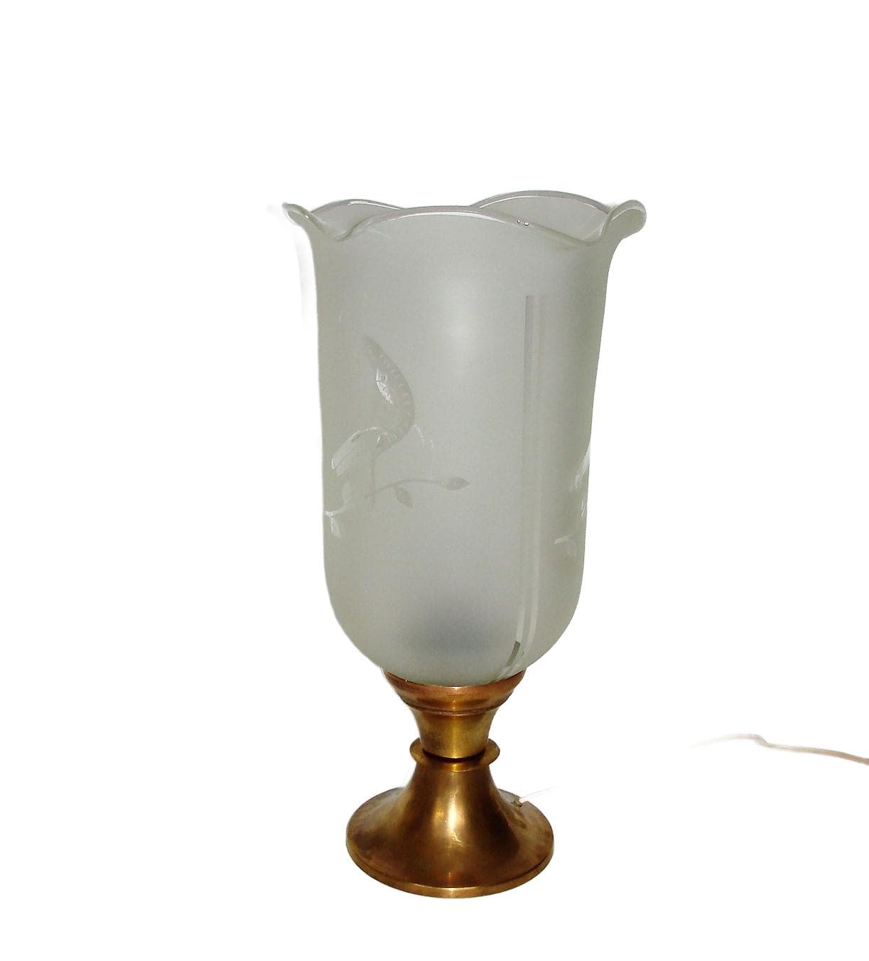 Lampa stołowa, złoty mosiądz, szkło matowe, Polska, lata 40.