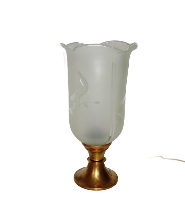 Lampa stołowa, złoty mosiądz, szkło matowe, Polska, lata 40. - WYMIARY