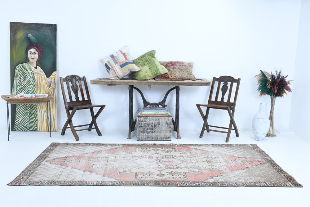 Dywan 267x129 cm, beżowy, czerwony, wełna, Turcja, lata 60. - 221784