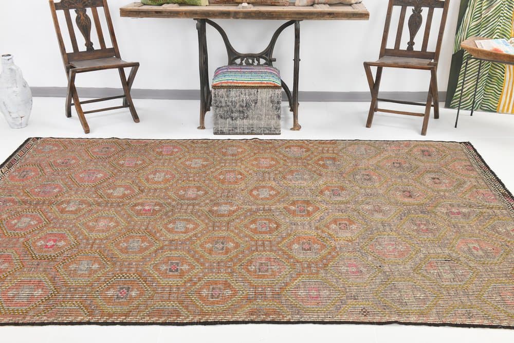 Kilim 290x182 cm, brązowy, czarny, wełna, Turcja, lata 60. - 221720