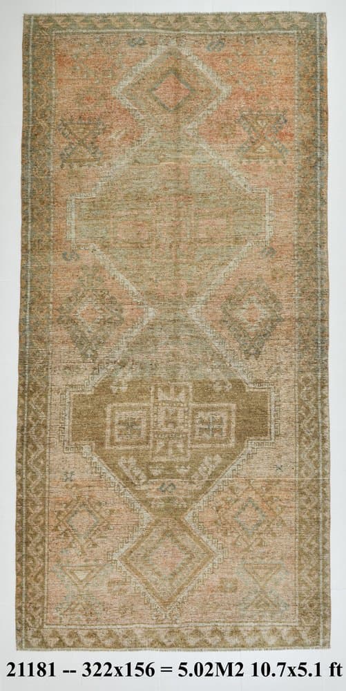 Dywan 156x322 cm, brązowy, wełna, Turcja, lata 60. - 221654