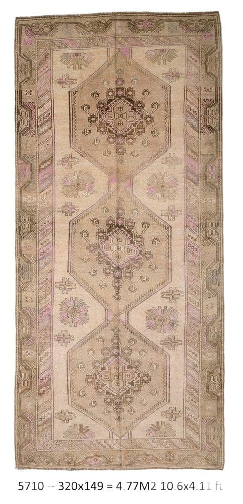 Dywan 320x149 cm, beżowy, wełna, Turcja, lata 60.