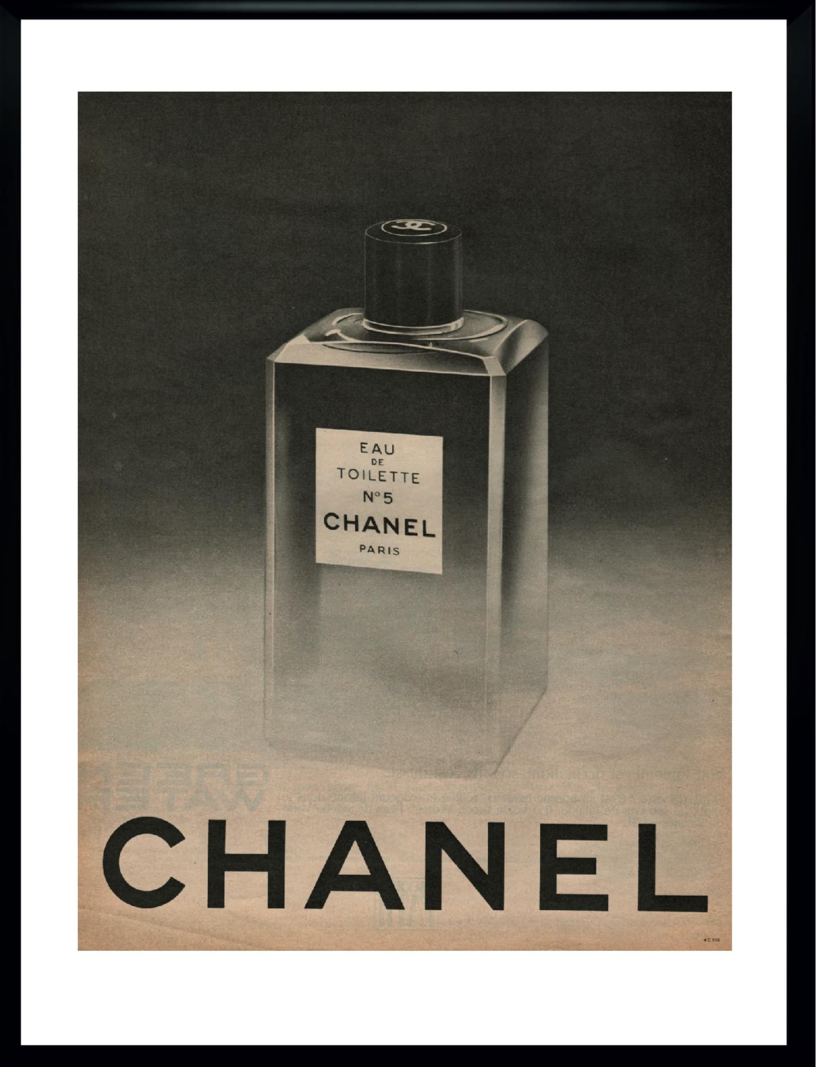 Plakat reklamowy CHANEL No 5, 30x40 cm, czarny, Francja, lata 60.
