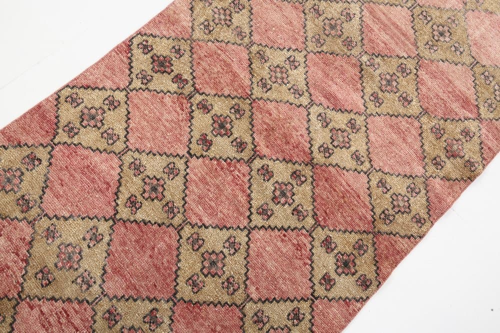 Chodnik 374x85 cm, różowy, wełna, Turcja, lata 60. - 221579