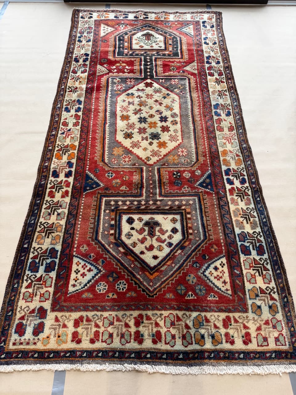 Dywan chodnik Hamadan 300x135 cm, czerwony, wełna, Iran - 222033