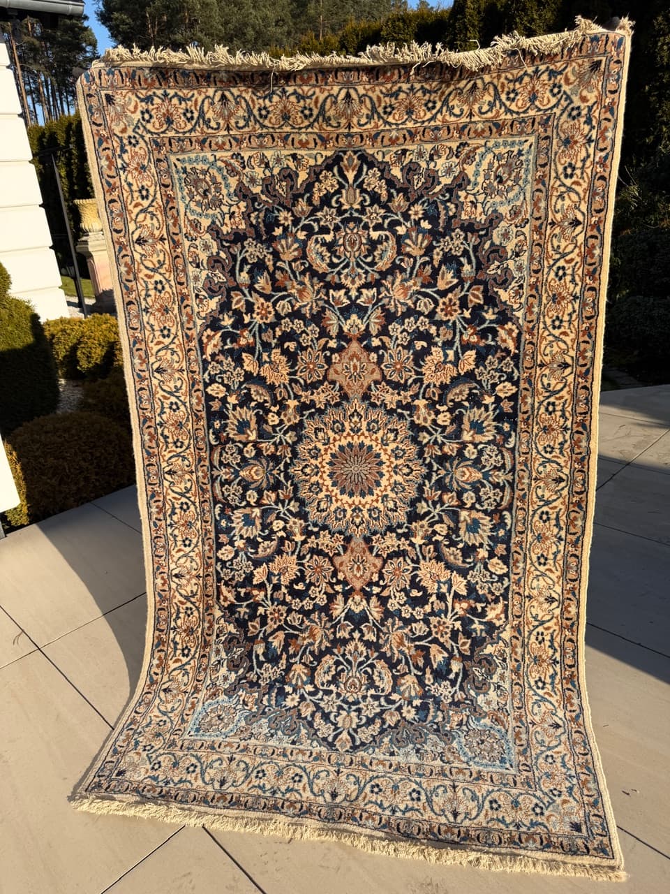 Dywan Nain 215x125 cm, navy blue, wełna jedwab, Iran, lata 90. - 222148