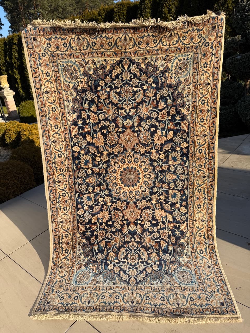 Dywan Nain 215x125 cm, navy blue, wełna jedwab, Iran, lata 90. - 222153