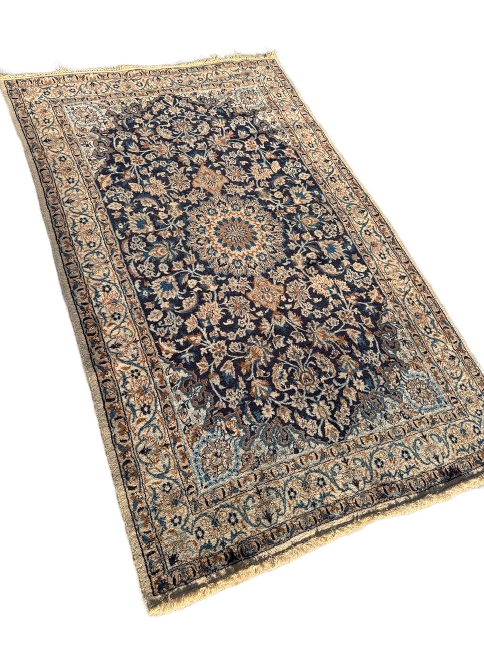 Dywan Nain 215x125 cm, navy blue, wełna jedwab, Iran, lata 90.