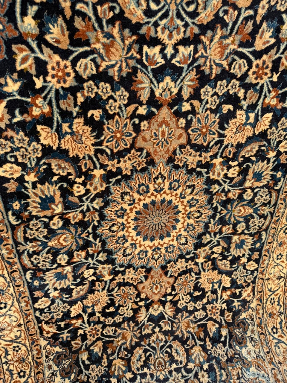 Dywan Nain 215x125 cm, navy blue, wełna jedwab, Iran, lata 90. - 222147