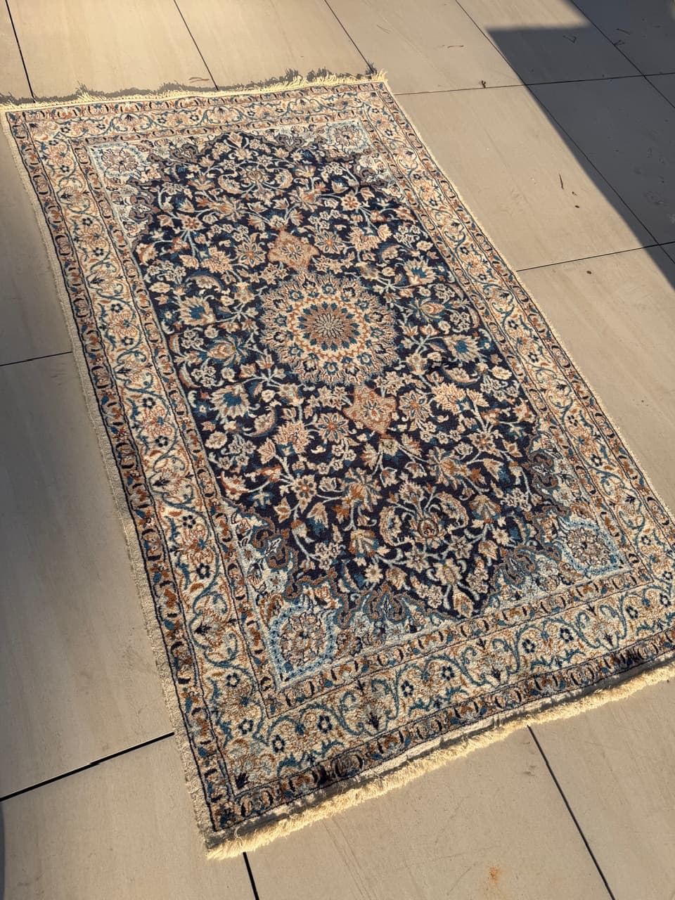 Dywan Nain 215x125 cm, navy blue, wełna jedwab, Iran, lata 90. - 222152