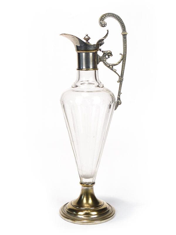 Wine jug, transparent crystal, brass, WMF, Germany, 19th c.