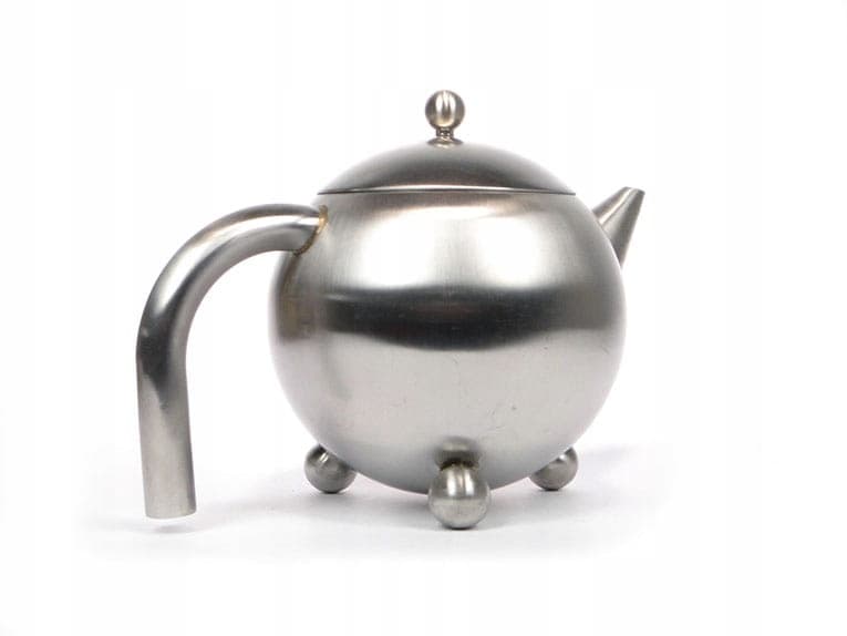 Dzbanek do herbaty, kulisty, stal nierdzewna srebrna, Wielka Brytania, lata 70. - 222347