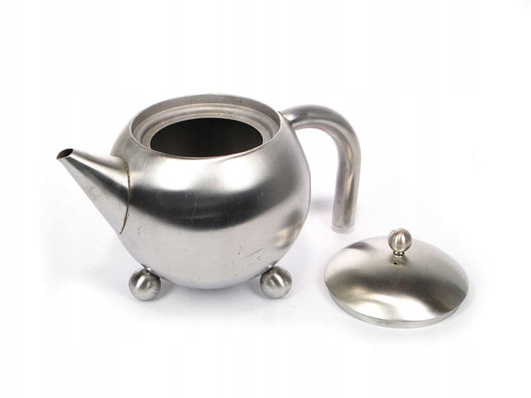 Dzbanek do herbaty, kulisty, stal nierdzewna srebrna, Wielka Brytania, lata 70. - 222344