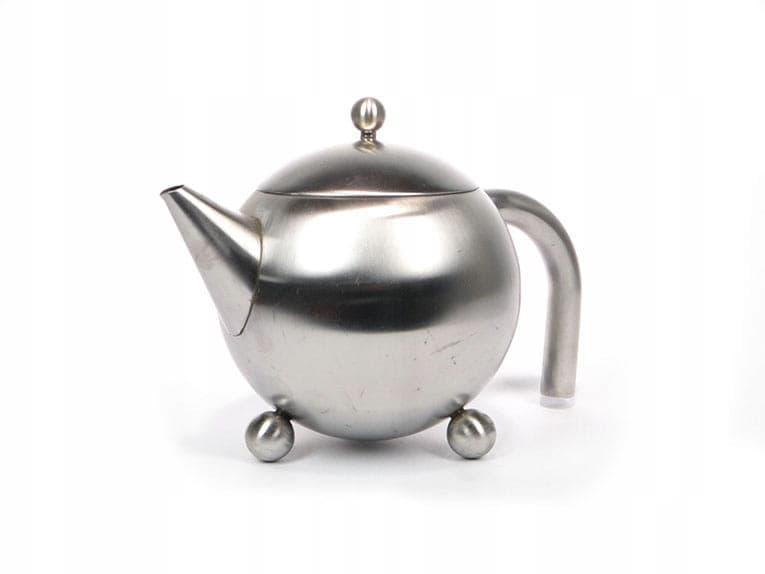 Dzbanek do herbaty, kulisty, stal nierdzewna srebrna, Wielka Brytania, lata 70.
