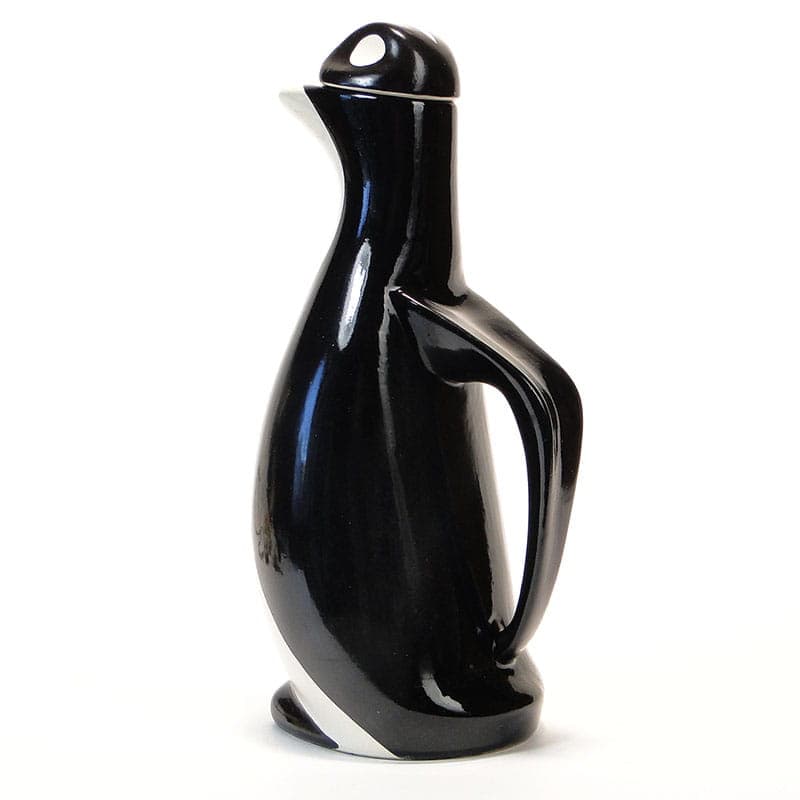 Dzbanek do napojów Pingwin, czarny biały, fajans, proj. J. Sowiński, Włocławek, Polska, lata 60. - 222355