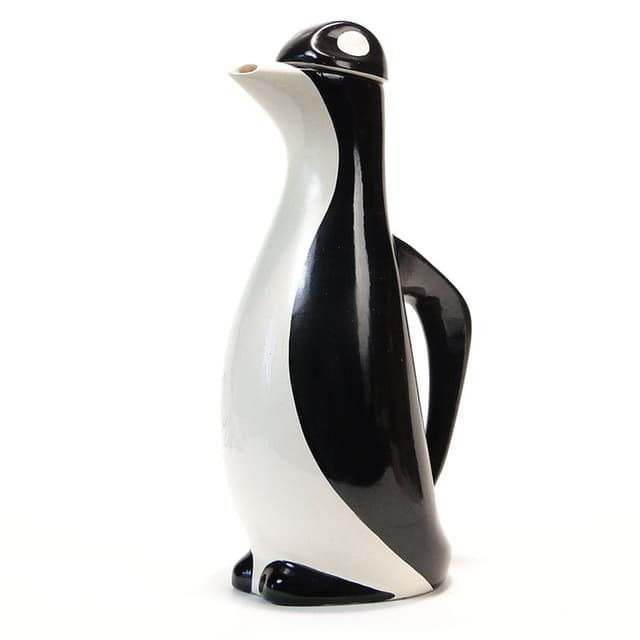 Dzbanek do napojów Pingwin, czarny biały, fajans, proj. J. Sowiński, Włocławek, Polska, lata 60. - WYMIARY