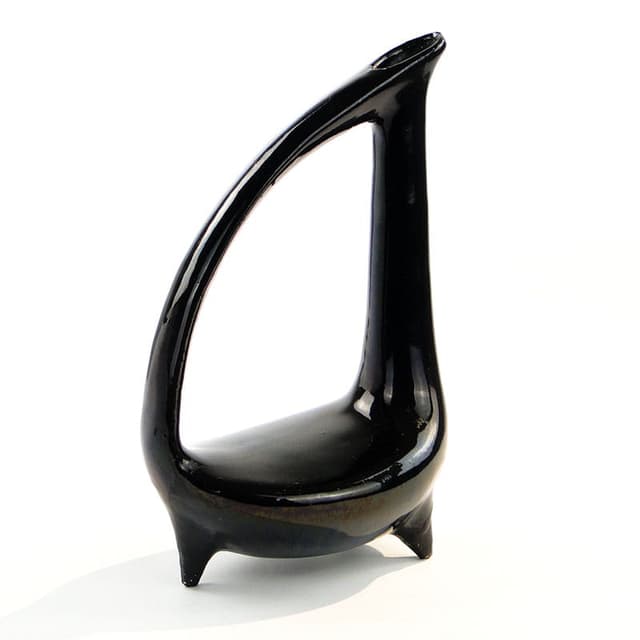 Jug Dinozaur, black ceramics, by B. Książek, Poland, 1960s. - DIMENSION