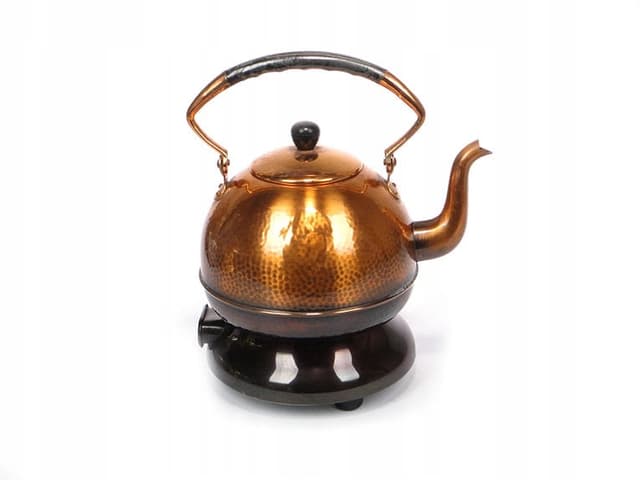 Dzbanek elektryczny Art déco, miedź brązowy, bakelit ciemnobrązowy, Niemcy, lata 30. - WYMIARY