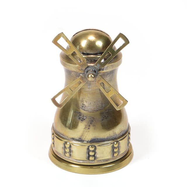 Skarbonka wiatrak, mosiądz złoty, Belgia, początek XX w. - WYMIARY