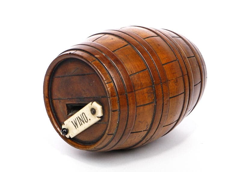 Skarbonka beczka, Biedermeier, orzech brązowy, Polska, XIX wiek - 222442