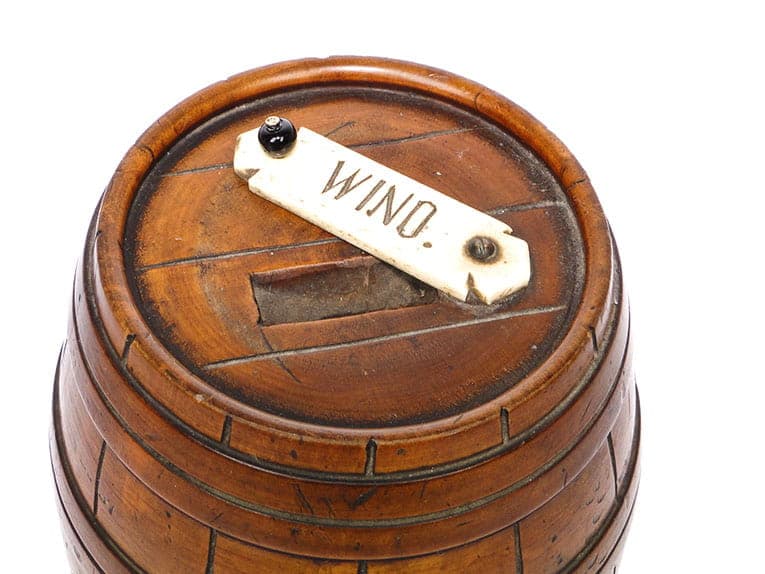 Skarbonka beczka, Biedermeier, orzech brązowy, Polska, XIX wiek - 222440