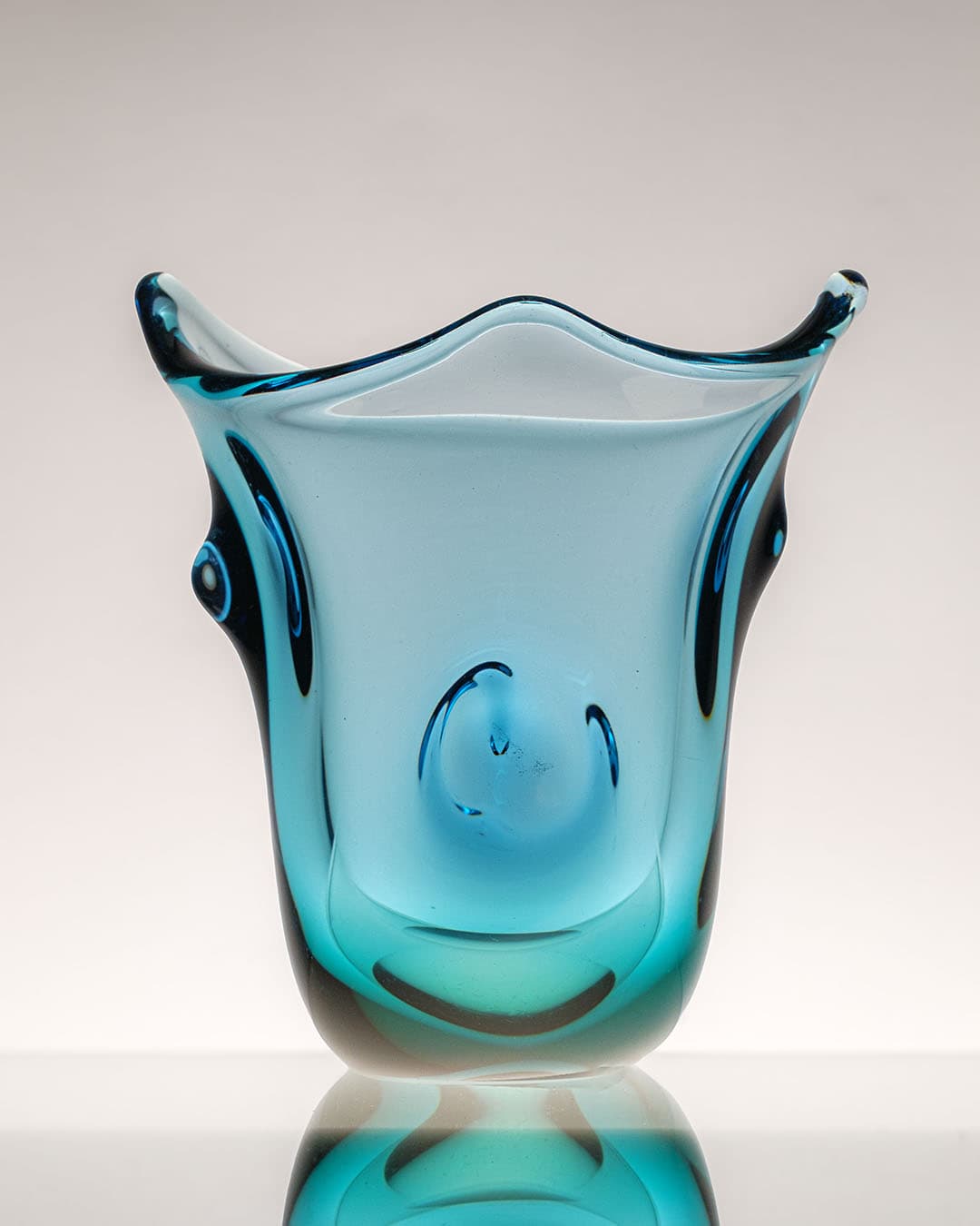 Wazon, turkusowy, szkło, Czechosłowacja, lata 70. - 222453