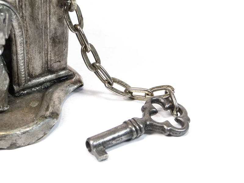 Skarbonka buda dla psa, srebrny mosiądz, Polska, XIX w. - 222472