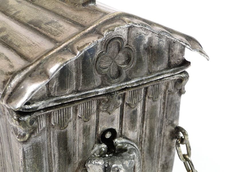 Skarbonka buda dla psa, srebrny mosiądz, Polska, XIX w. - 222471