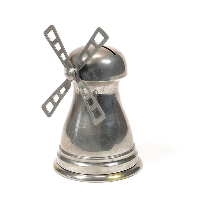 Piggy bank windmill, silver, brass, Netherlands, early 20th c. - DIMENSION