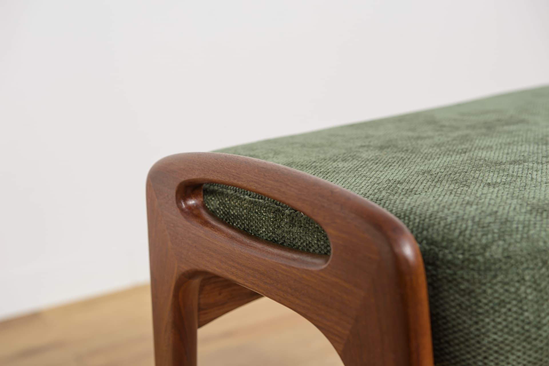 Stool, brown teak, olive fabric, Denmark, 1960s. - 222498