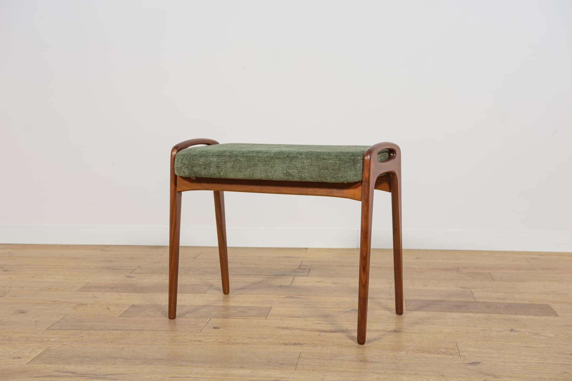 Stool, brown teak, olive fabric, Denmark, 1960s. - 222491