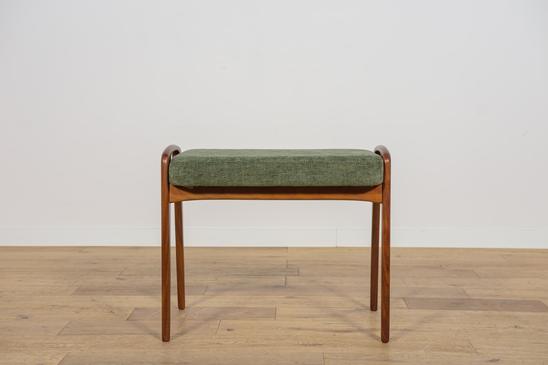 Stool, brown teak, olive fabric, Denmark, 1960s. - 222489