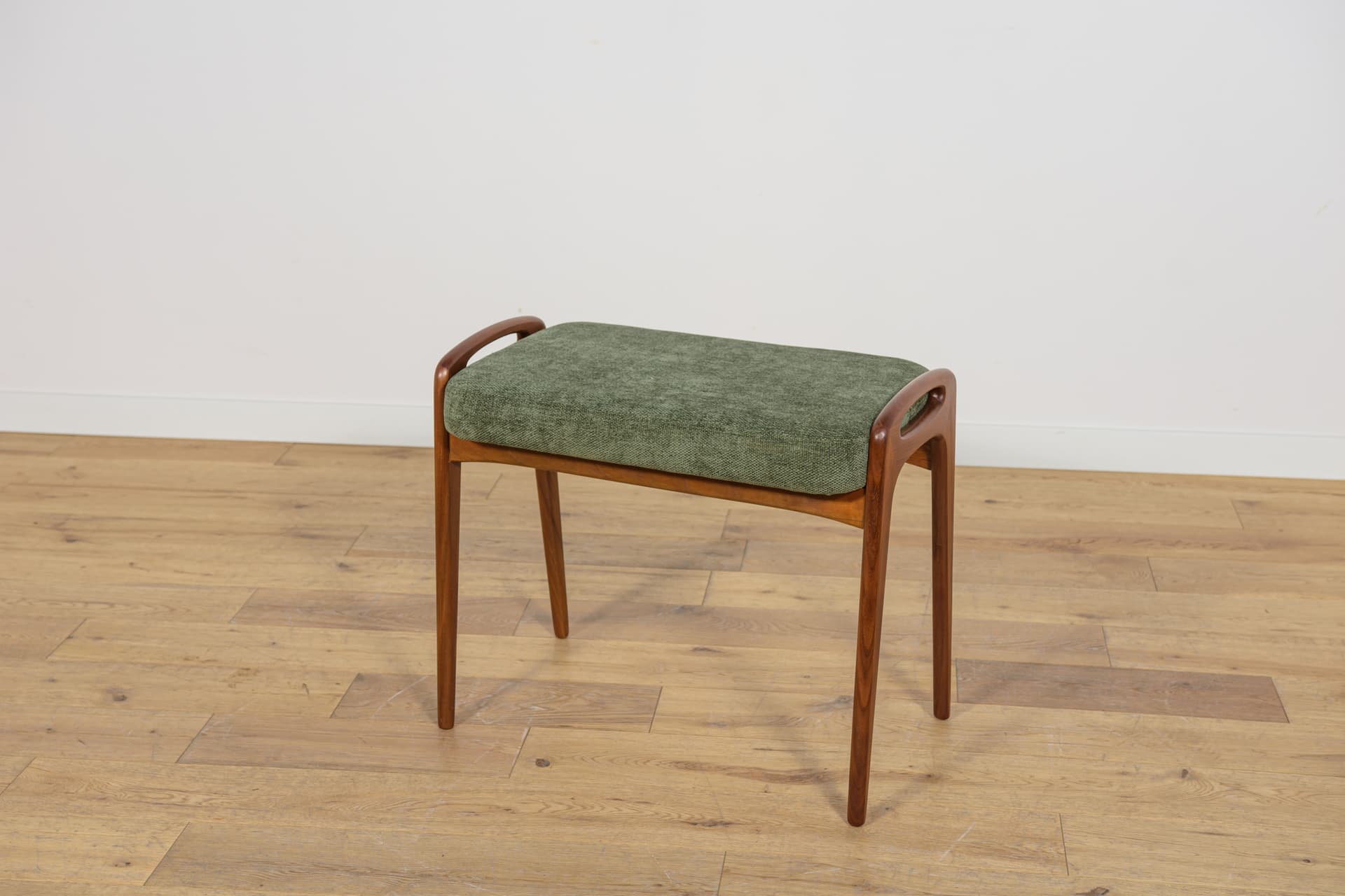 Stool, brown teak, olive fabric, Denmark, 1960s. - 222487
