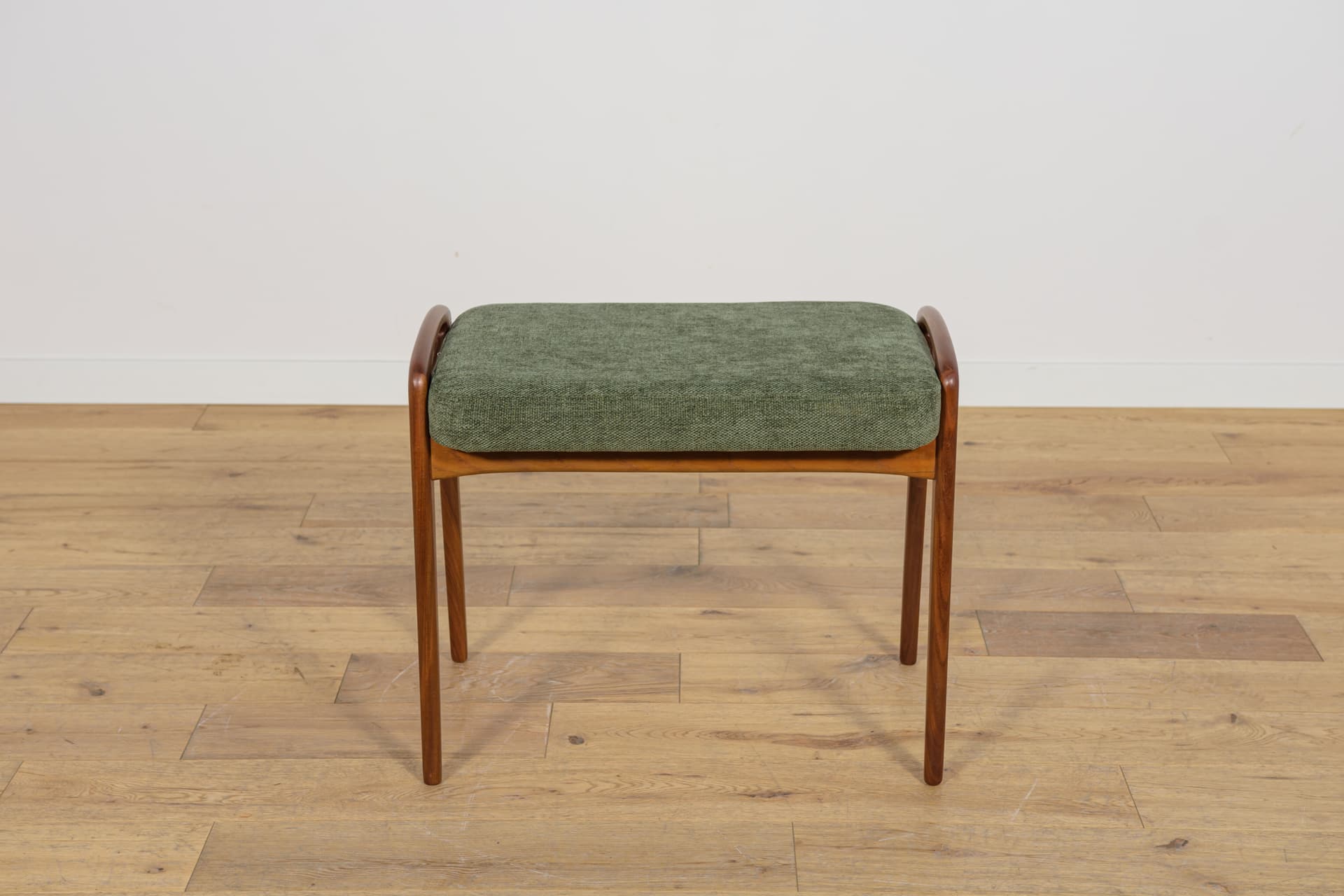Stool, brown teak, olive fabric, Denmark, 1960s. - 222488