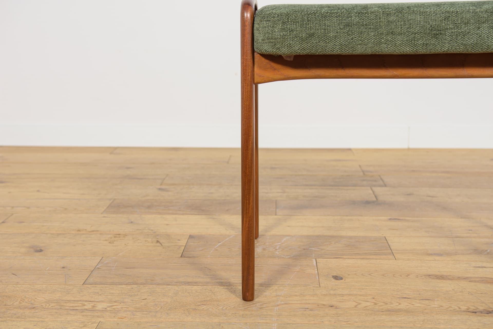 Stool, brown teak, olive fabric, Denmark, 1960s. - 222494
