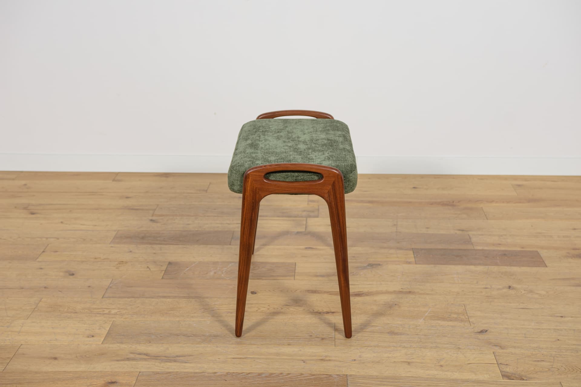 Stool, brown teak, olive fabric, Denmark, 1960s. - 222492